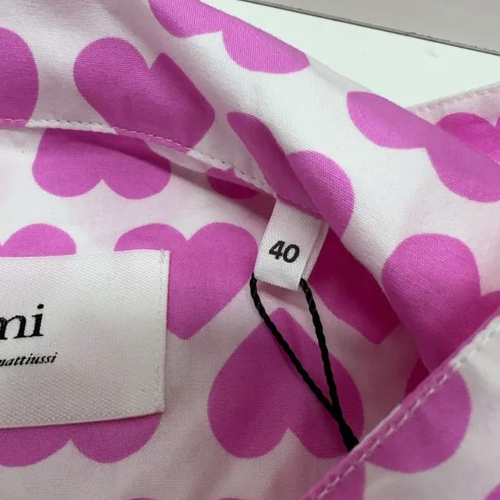 AMI AMIPARIS SS23 Pink Heart Print Short Sleeve Shirt 0079 Size US M / EU 48-50 / 2 - 5 Thumbnail