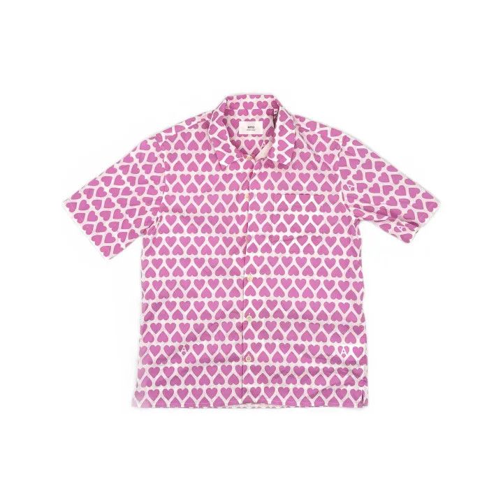 AMI AMIPARIS SS23 Pink Heart Print Short Sleeve Shirt 0079 Size US M / EU 48-50 / 2 - 2 Thumbnail