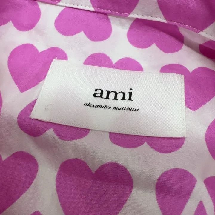 AMI AMIPARIS SS23 Pink Heart Print Short Sleeve Shirt 0079 Size US M / EU 48-50 / 2 - 4 Thumbnail