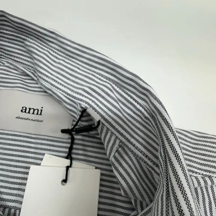AMI AMIPARIS Striped Logo Long Sleeve Shirt 0079 Size US S / EU 44-46 / 1 - 7 Thumbnail