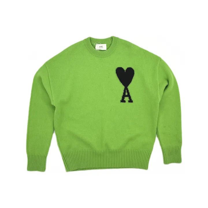 AMI Ami Paris Love Logo Green Wool Sweater 0079 Size US S / EU 44-46 / 1 - 2 Thumbnail