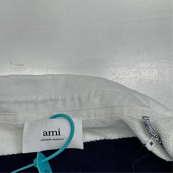 AMI AMIPARIS Striped Logo Long Sleeve Polo Shirt 0079 Size US M / EU 48-50 / 2 - 2 Thumbnail