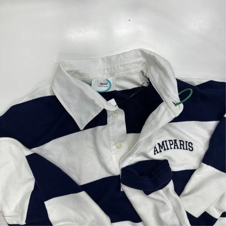 AMI AMIPARIS Striped Logo Long Sleeve Polo Shirt 0079 Size US M / EU 48-50 / 2 - 4 Thumbnail