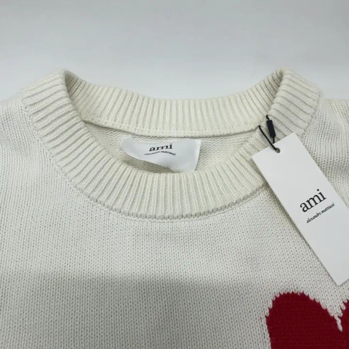 AMI AMIPARIS Heart Logo Striped Knit Sweater 0079 Size US M / EU 48-50 / 2 - 8 Thumbnail