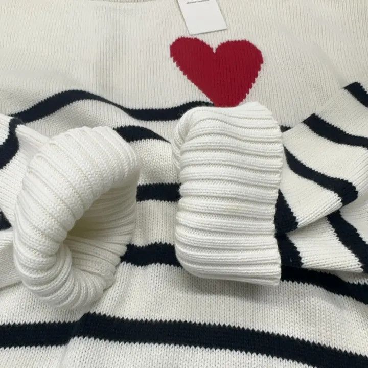 AMI AMIPARIS Heart Logo Striped Knit Sweater 0079 Size US M / EU 48-50 / 2 - 11 Thumbnail