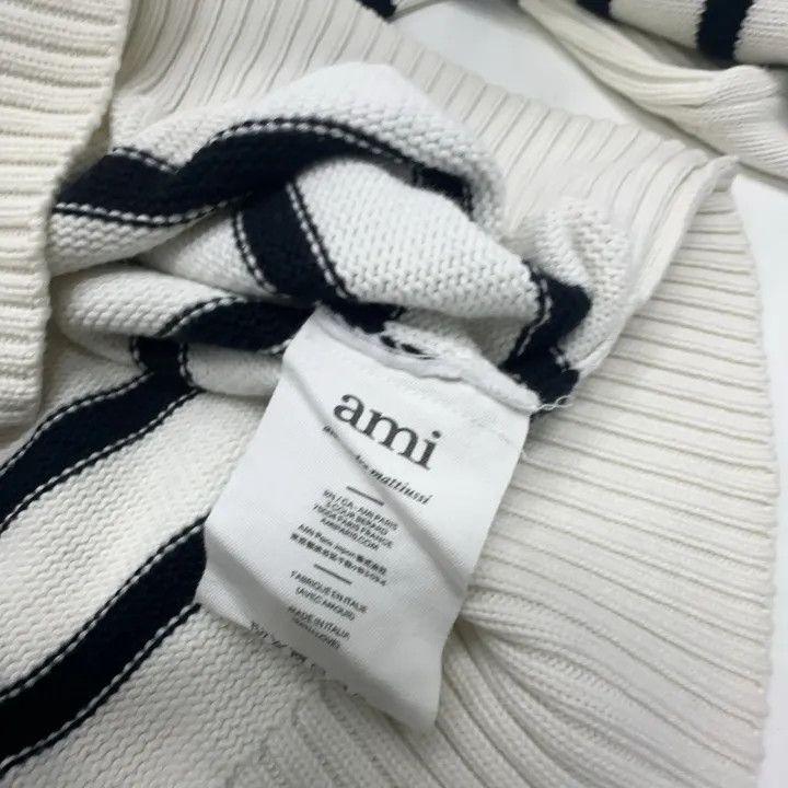 AMI AMIPARIS Heart Logo Striped Knit Sweater 0079 Size US M / EU 48-50 / 2 - 5 Thumbnail