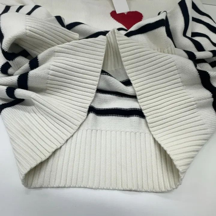 AMI AMIPARIS Heart Logo Striped Knit Sweater 0079 Size US M / EU 48-50 / 2 - 13 Thumbnail