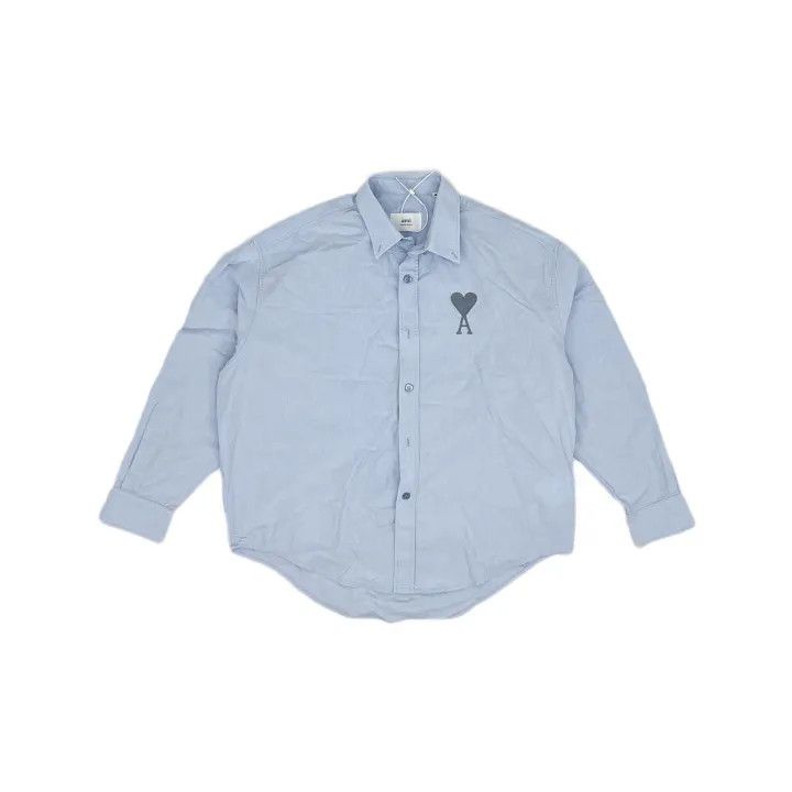 AMI AMIPARIS Blue Heart Button-Up Long Sleeve Shirt 0079 Size US M / EU 48-50 / 2 - 2 Thumbnail