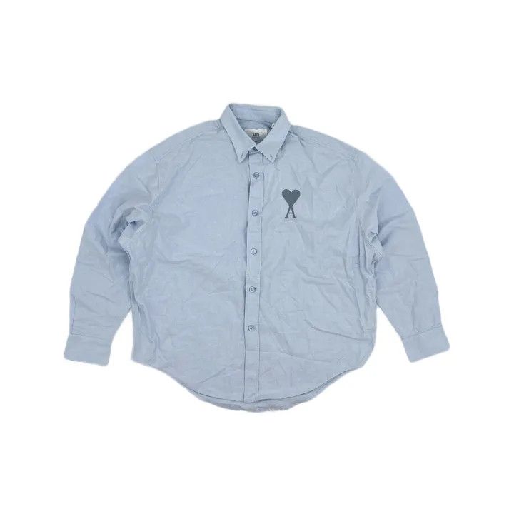 AMI AMIPARIS Blue Heart Logo Button-Up Shirt 0079 Size US M / EU 48-50 / 2 - 2 Thumbnail