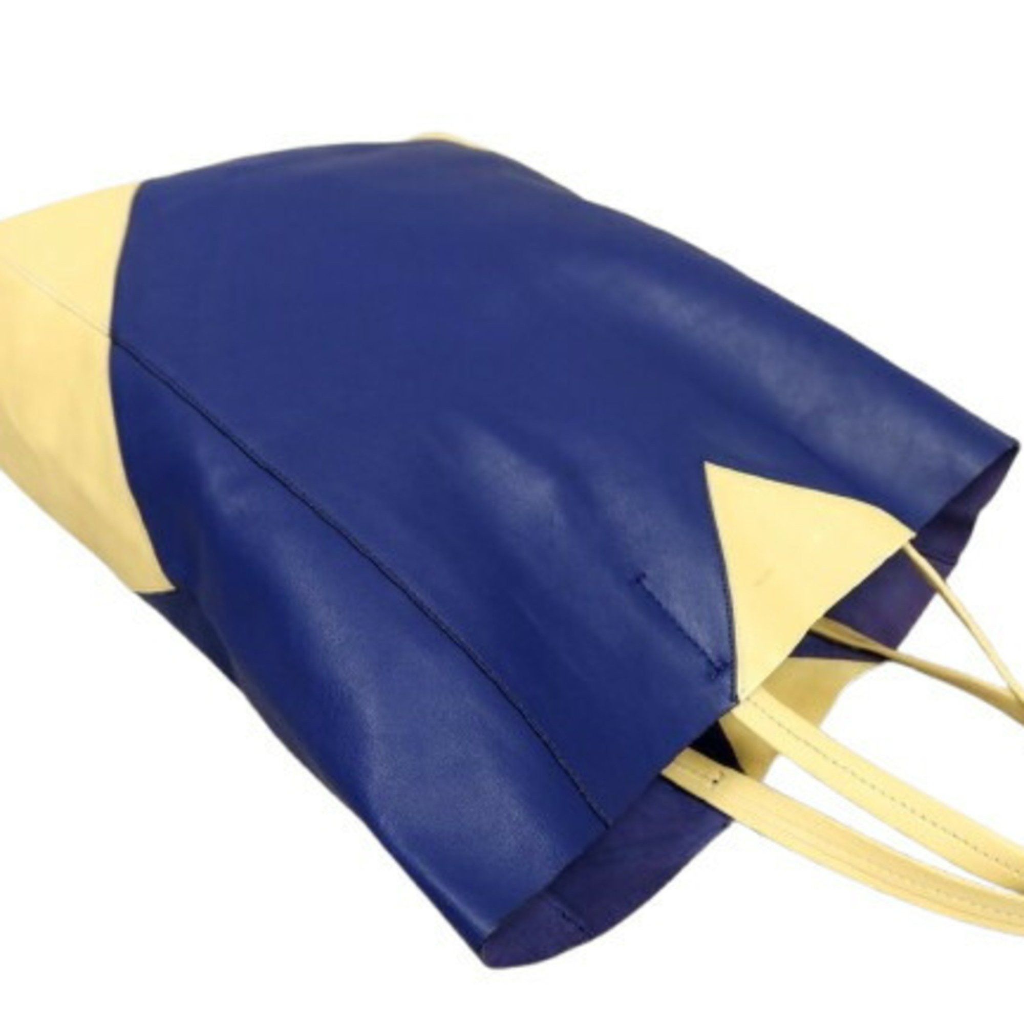 Celine CELINE Tote Bag Horizontal Cabas - Cream Yellow Blue Calf Leather Men's Women's Size ONE SIZE - 4 Thumbnail