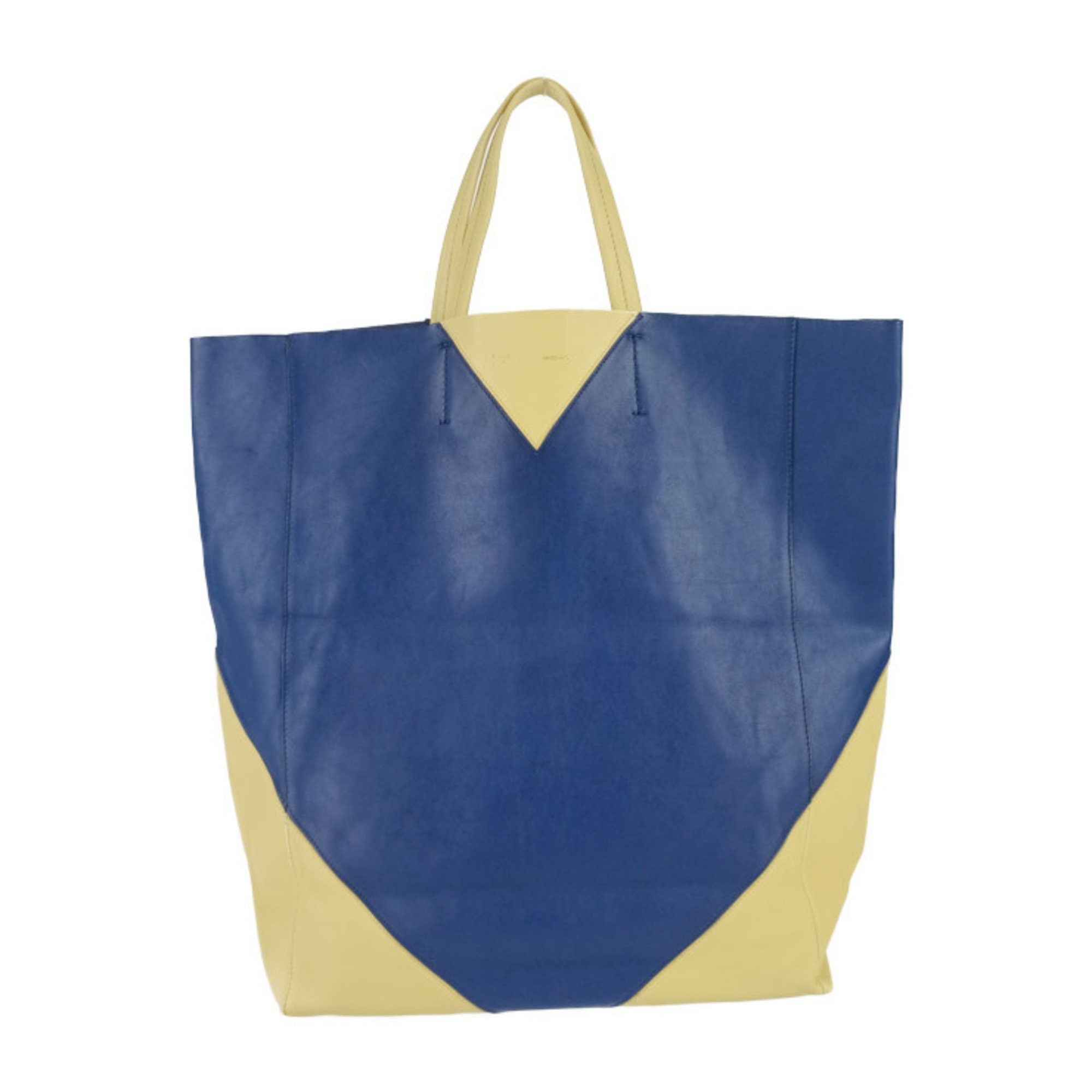Celine CELINE Tote Bag Horizontal Cabas - Cream Yellow Blue Calf Leather Men's Women's Size ONE SIZE - 3 Thumbnail