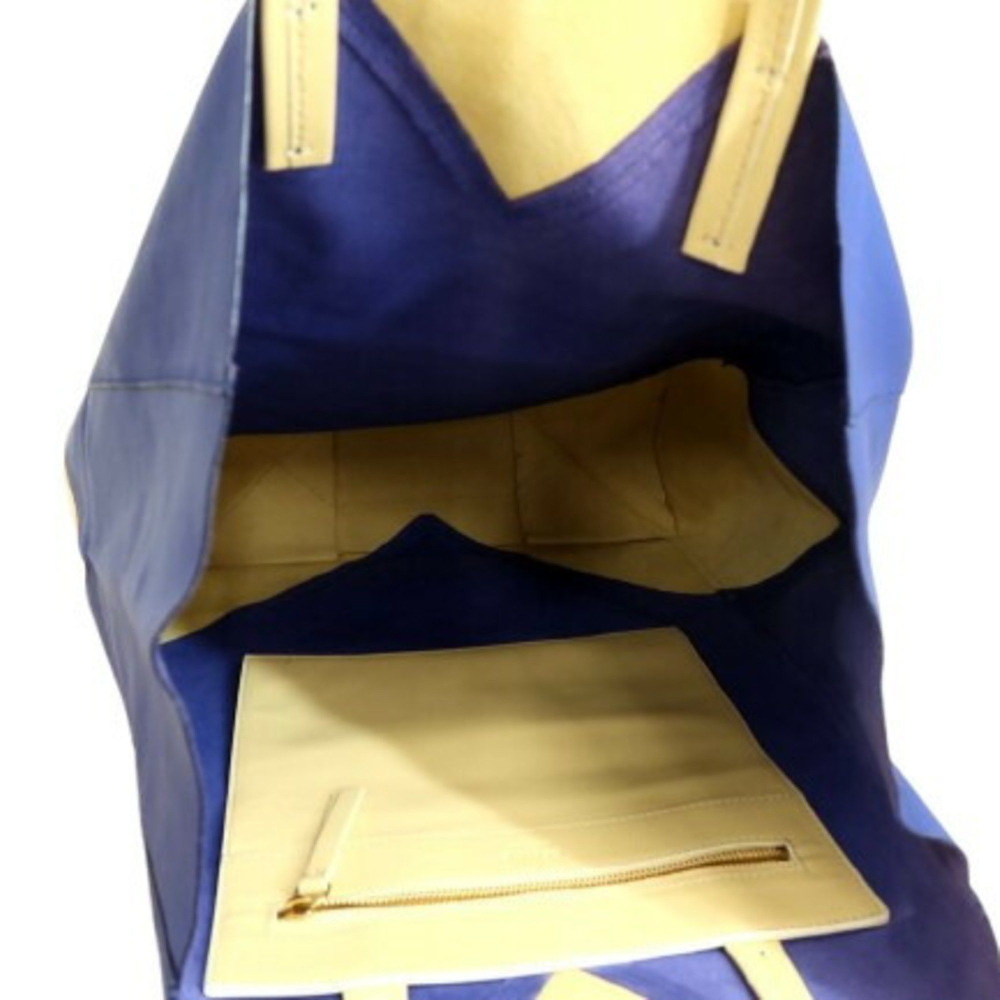 Celine CELINE Tote Bag Horizontal Cabas - Cream Yellow Blue Calf Leather Men's Women's Size ONE SIZE - 8 Thumbnail