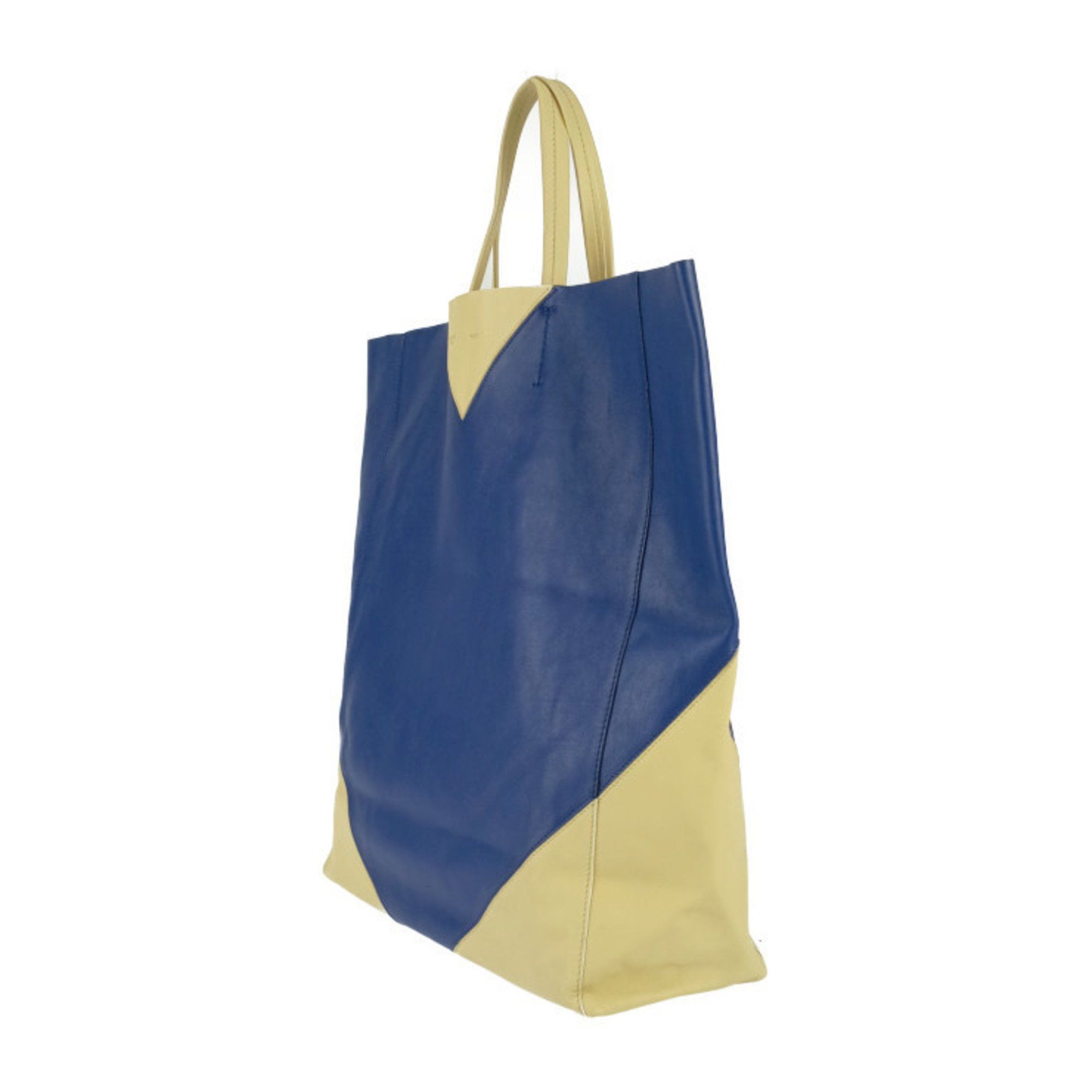 Celine CELINE Tote Bag Horizontal Cabas - Cream Yellow Blue Calf Leather Men's Women's Size ONE SIZE - 2 Thumbnail