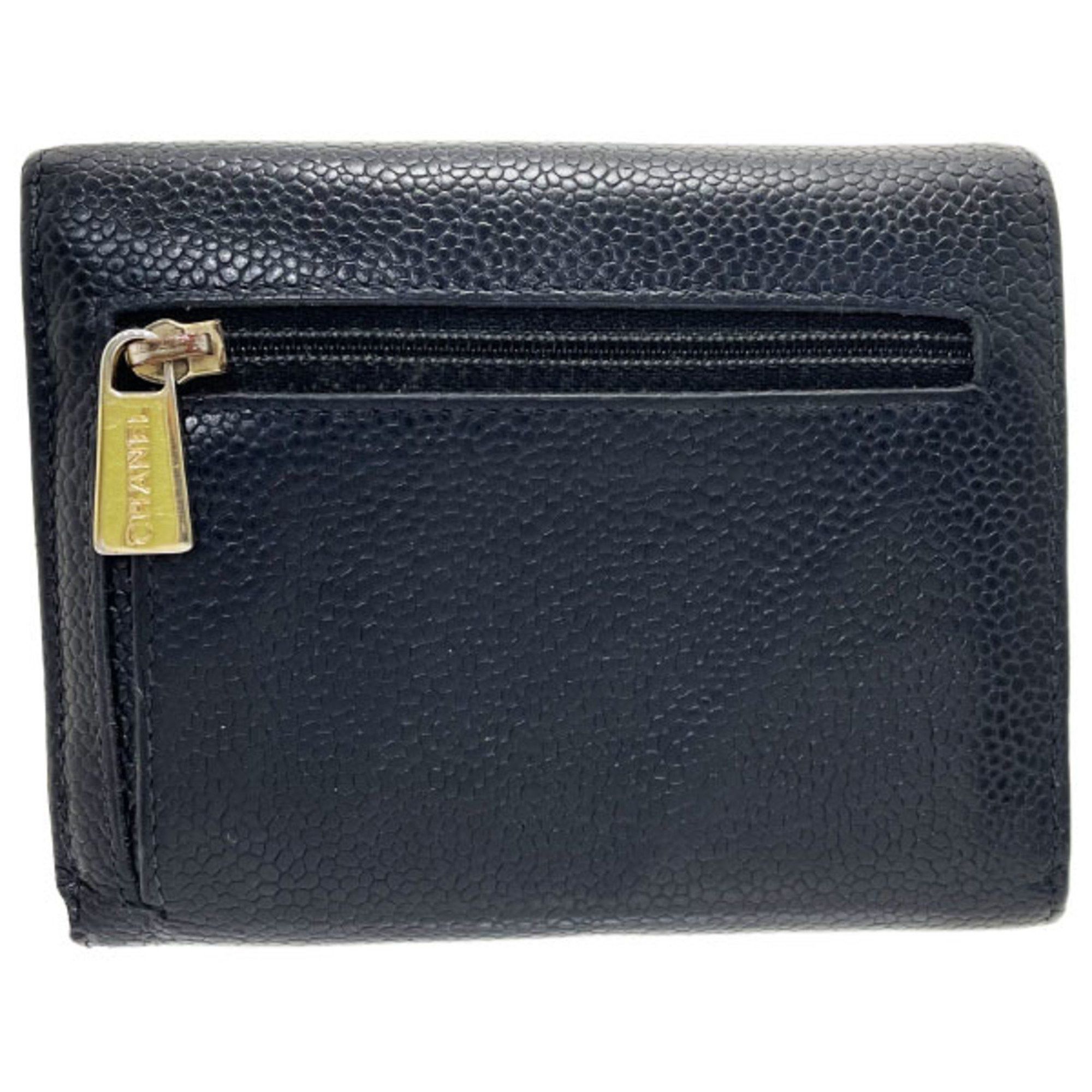 Chanel Chanel Wallet Coco Mark Tri-fold Caviar Skin Leather Black CHANEL CC Women's RR-14409 Size ONE SIZE - 2 Thumbnail