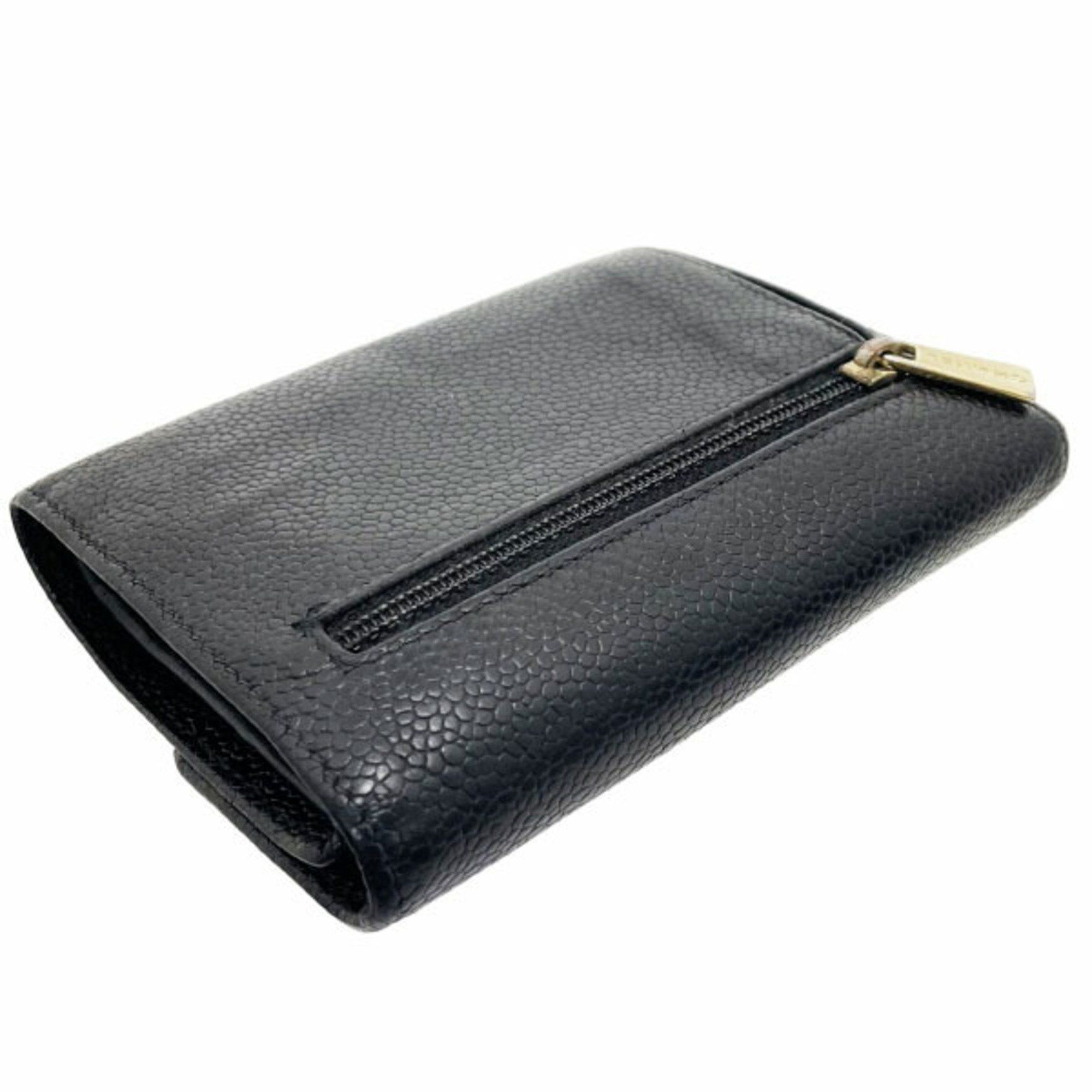 Chanel Chanel Wallet Coco Mark Tri-fold Caviar Skin Leather Black CHANEL CC Women's RR-14409 Size ONE SIZE - 3 Thumbnail