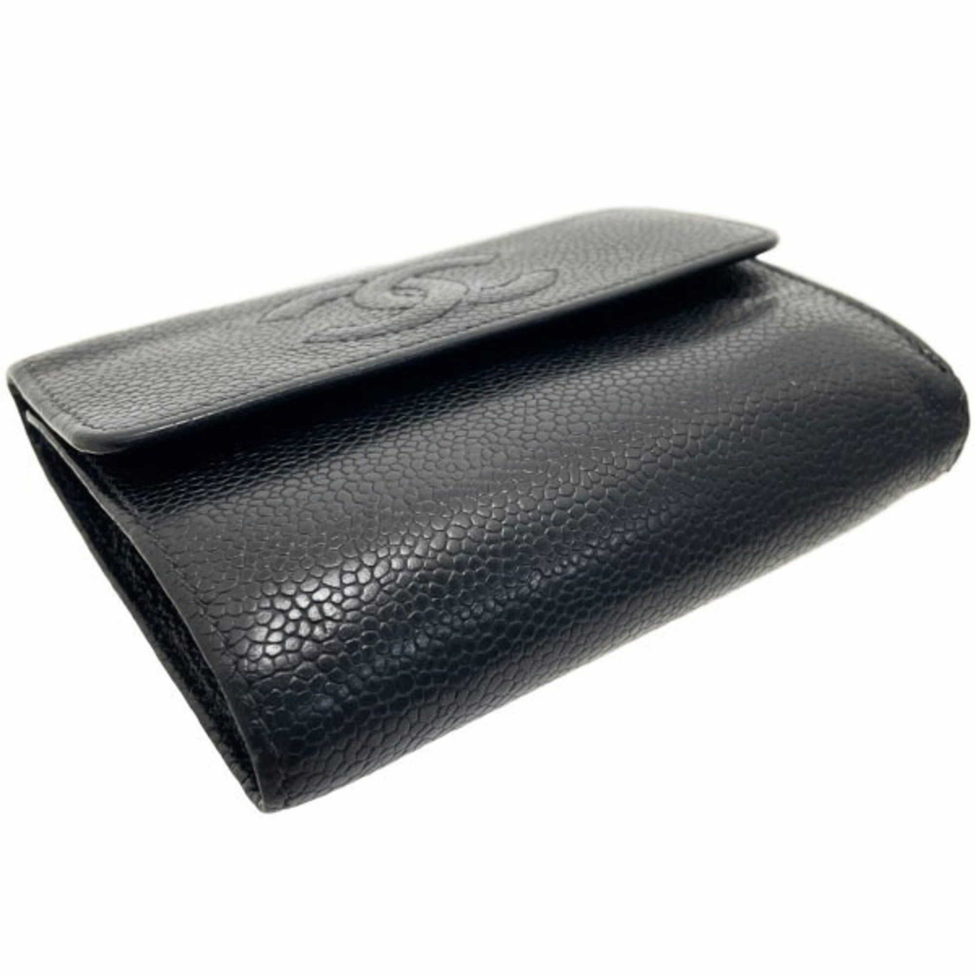 Chanel Chanel Wallet Coco Mark Tri-fold Caviar Skin Leather Black CHANEL CC Women's RR-14409 Size ONE SIZE - 4 Thumbnail