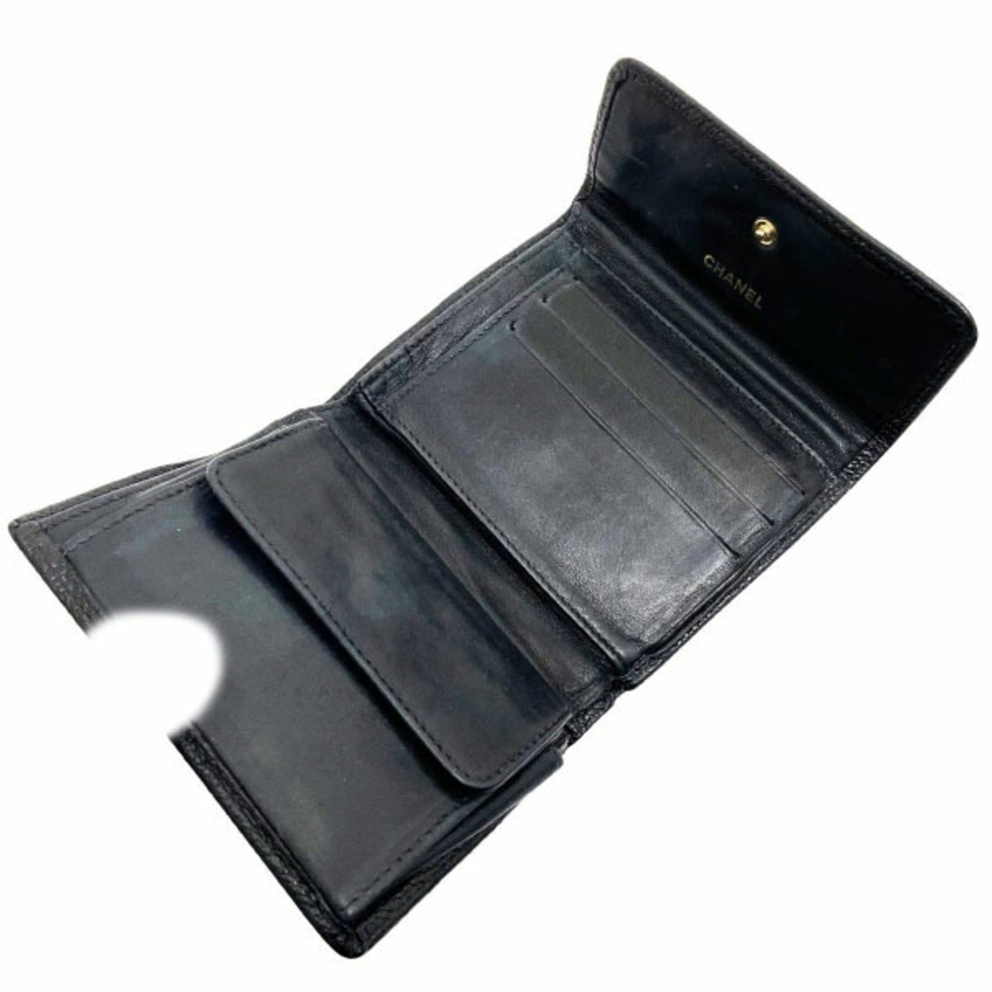 Chanel Chanel Wallet Coco Mark Tri-fold Caviar Skin Leather Black CHANEL CC Women's RR-14409 Size ONE SIZE - 8 Thumbnail