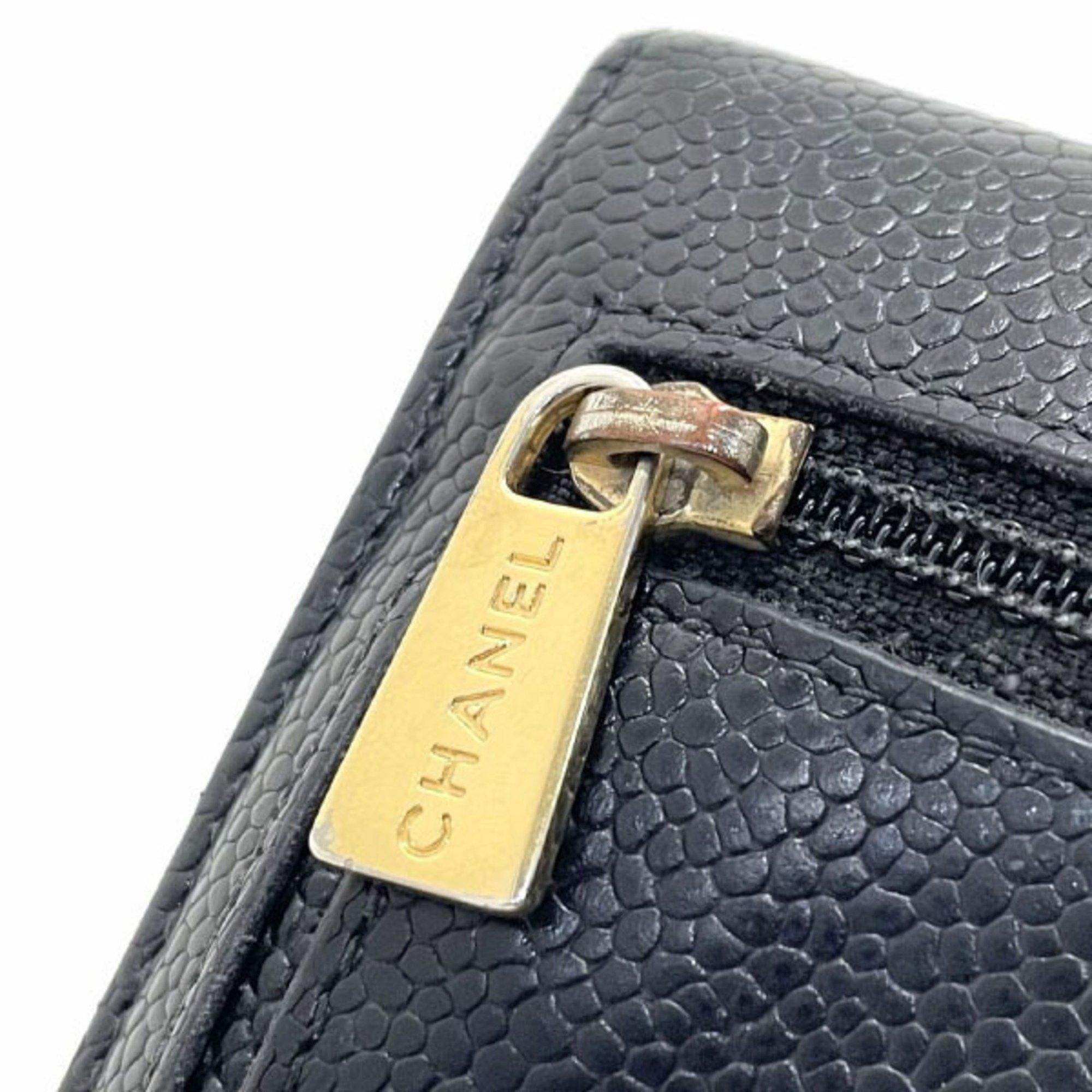Chanel Chanel Wallet Coco Mark Tri-fold Caviar Skin Leather Black CHANEL CC Women's RR-14409 Size ONE SIZE - 6 Thumbnail