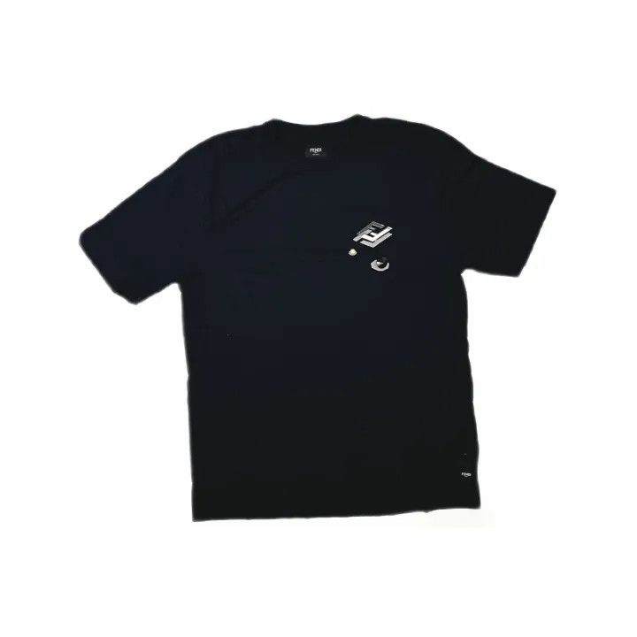 Fendi FENDI Black Embroidered Short Sleeve T-Shirt 0079 Size US M / EU 48-50 / 2 - 2 Thumbnail