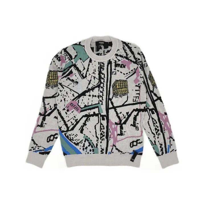 Fendi Fendi SS22 Printed Long Sleeve Knit Sweater 0079 Size US M / EU 48-50 / 2 - 2 Thumbnail