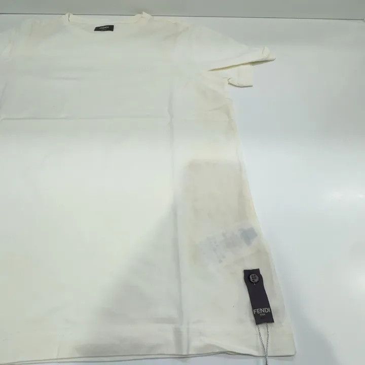 Fendi Fendi White Embroidered Cotton Crew Neck T-Shirt 0079 Size US M / EU 48-50 / 2 - 18 Thumbnail