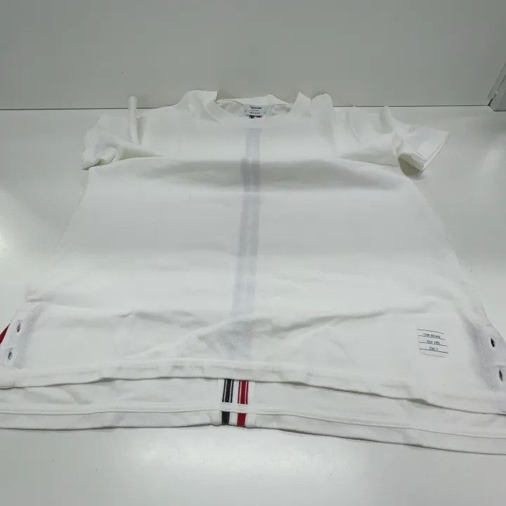 Thom Browne Thom Browne White Striped Cotton T-Shirt 0079 Size US S / EU 44-46 / 1 - 11 Thumbnail