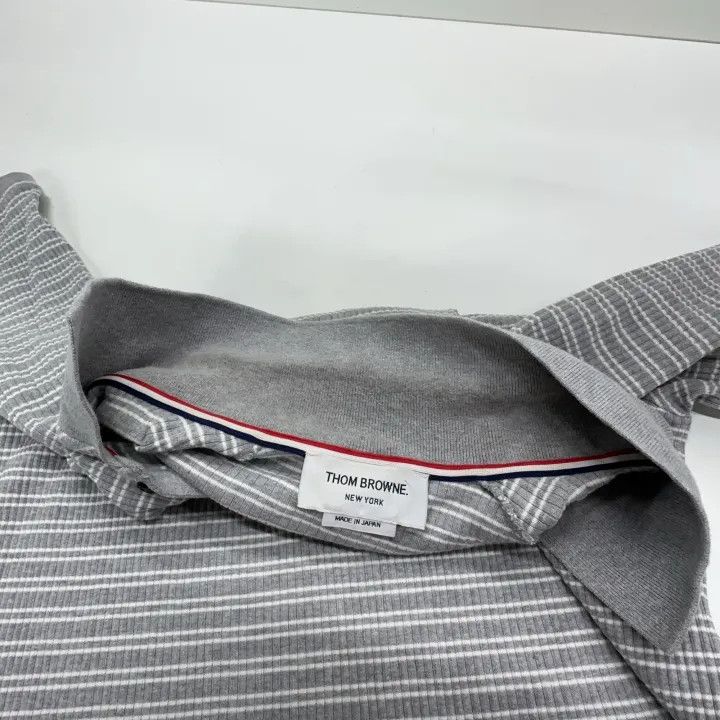 Thom Browne Thom Browne Gray Striped Knit Polo Shirt 0079 Size US S / EU 44-46 / 1 - 6 Thumbnail