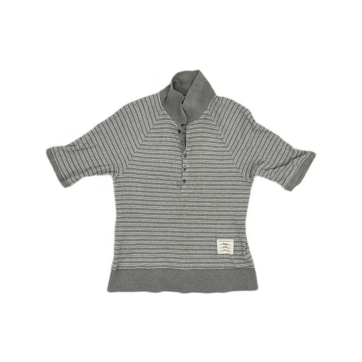 Thom Browne Thom Browne Gray Striped Knit Polo Shirt 0079 Size US S / EU 44-46 / 1 - 2 Thumbnail