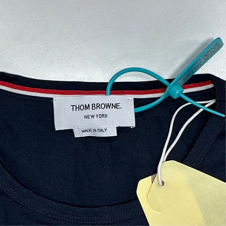 Thom Browne Navy Tricolour Accent Short Sleeve T-Shirt 0079
