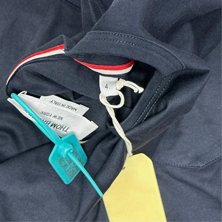 Thom Browne Navy Tricolour Accent Short Sleeve T-Shirt 0079