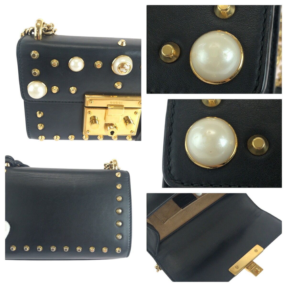 Gucci Gucci Gucci Studs Pearl Leather Chain Shoulder Bag Leather Shoulder Bag 432182 DUTY FREE for USA Size ONE SIZE - 6 Thumbnail