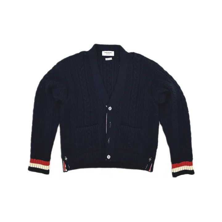 Thom Browne Thom Browne Navy Wool V-Neck Cardigan 0079 Size US M / EU 48-50 / 2 - 2 Thumbnail