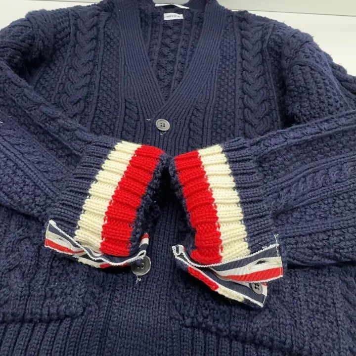 Thom Browne Thom Browne Navy Wool V-Neck Cardigan 0079 Size US M / EU 48-50 / 2 - 9 Thumbnail