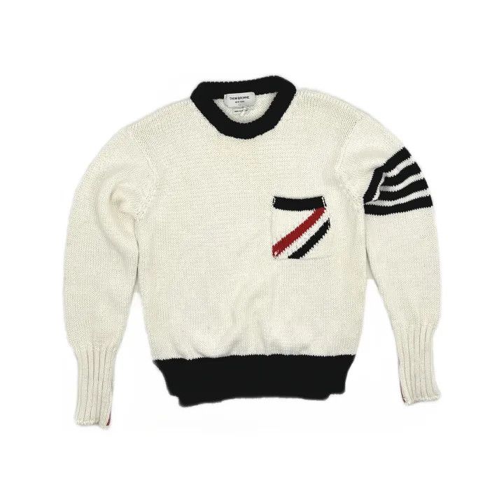 Thom Browne Thom Browne White Striped Knit Sweater for Men 0079 Size US S / EU 44-46 / 1 - 2 Thumbnail