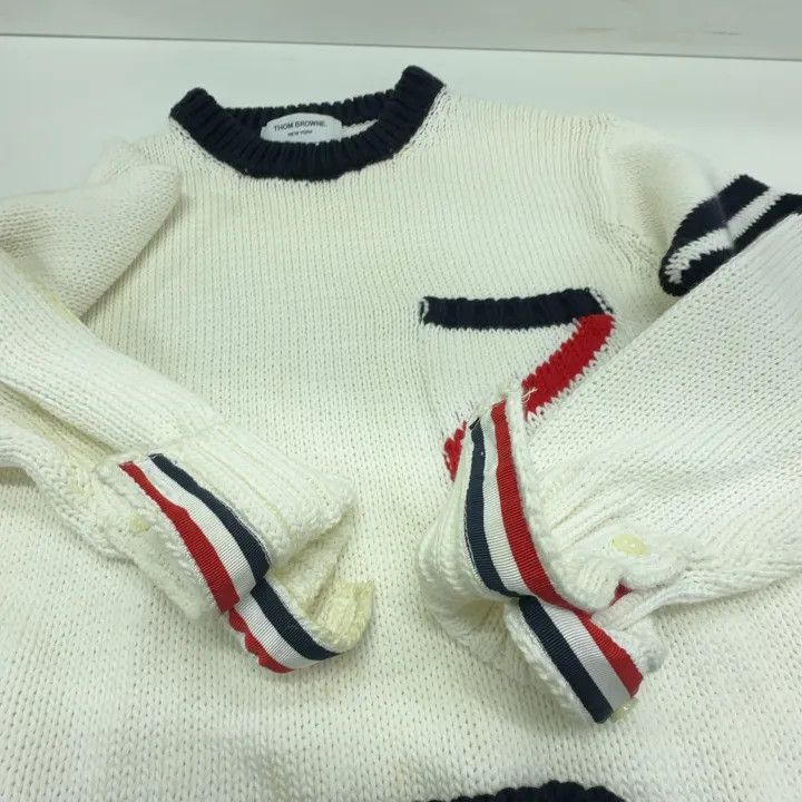 Thom Browne Thom Browne White Striped Knit Sweater for Men 0079 Size US S / EU 44-46 / 1 - 8 Thumbnail