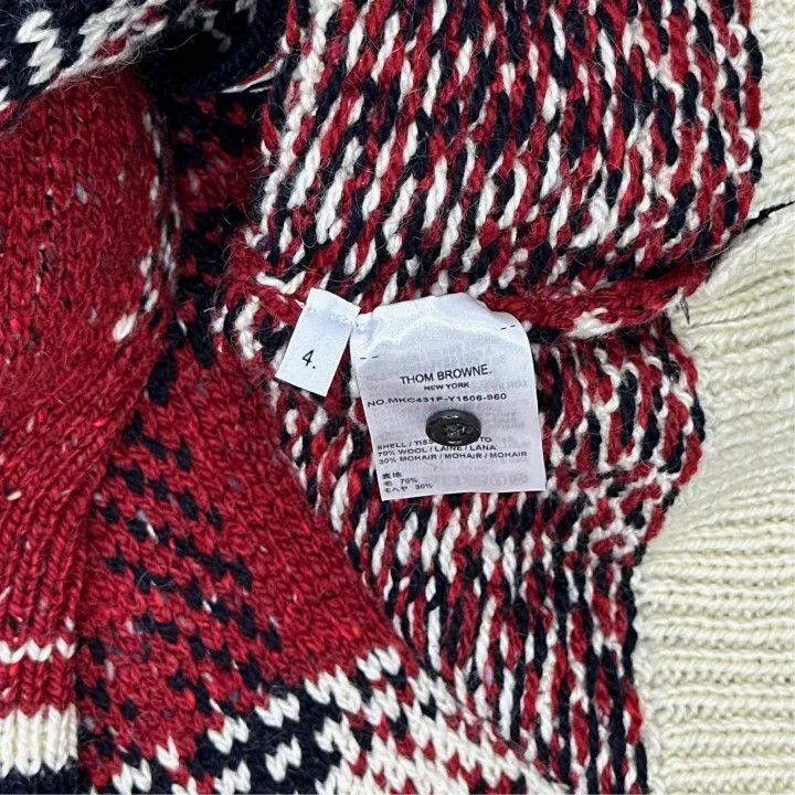 Thom Browne Thom Browne Red V-Neck Check Knit Sweater 0079 Size US L / EU 52-54 / 3 - 3 Thumbnail