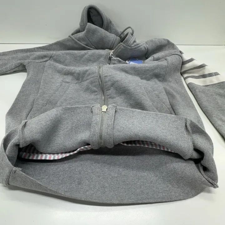 Thom Browne Thom Browne Gray Classic Stripe Zip Hoodie 0079 Size US M / EU 48-50 / 2 - 10 Thumbnail