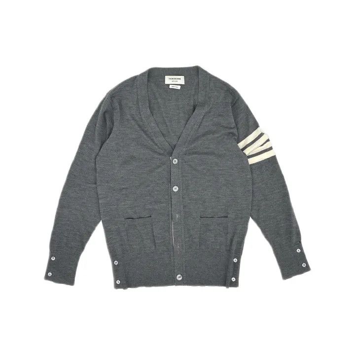 Thom Browne Thom Browne Gray Merino Wool V-Neck Cardigan 0079 Size US S / EU 44-46 / 1 - 2 Thumbnail