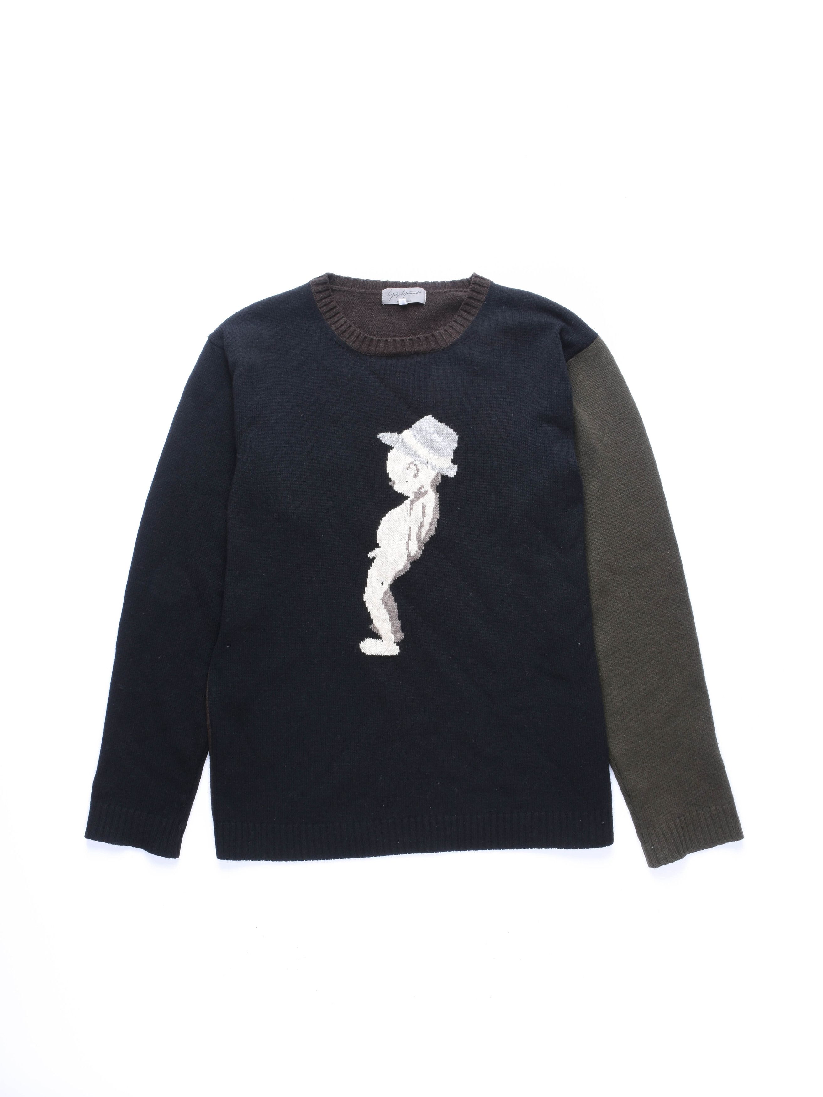 Yohji Yamamoto AW09 Shomben Kozo PENIS Contrast Sleeve Wool Sweater Size US L / EU 52-54 / 3 - 1 Thumbnail