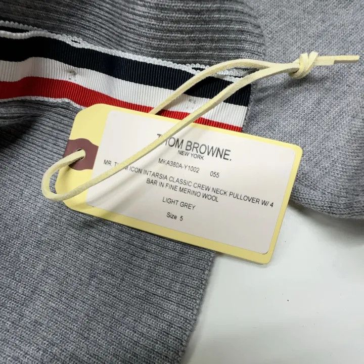 Thom Browne Thom Browne Gray Striped Sweater with Stick Figure 0079 Size US XL / EU 56 / 4 - 5 Thumbnail