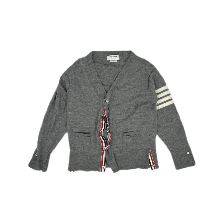 Thom Browne Thom Browne Gray V-Neck Wool Cardigan 0079 Size US L / EU 52-54 / 3 - 2 Thumbnail