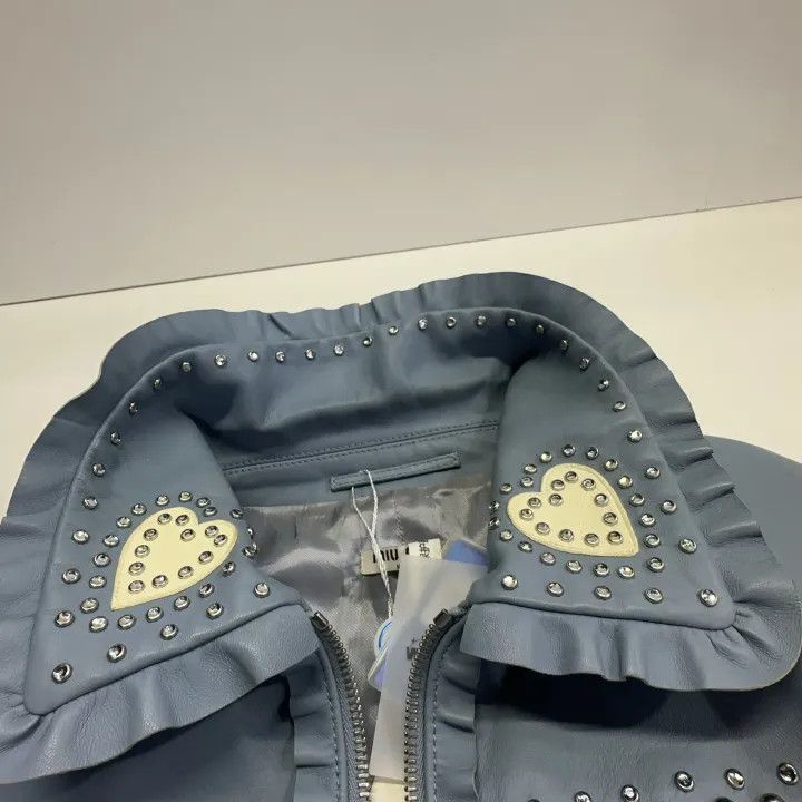 Miu Miu Miu Miu Studded Denim Jacket in Light Blue 0079 Size L / US 10 / IT 46 - 7 Thumbnail