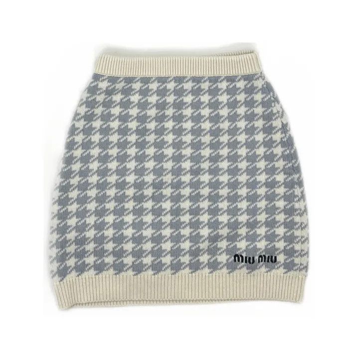 Miu Miu Miu Miu Logo Embroidered Houndstooth Skirt 0079 Size 38" / US 16 / IT 52 - 2 Thumbnail