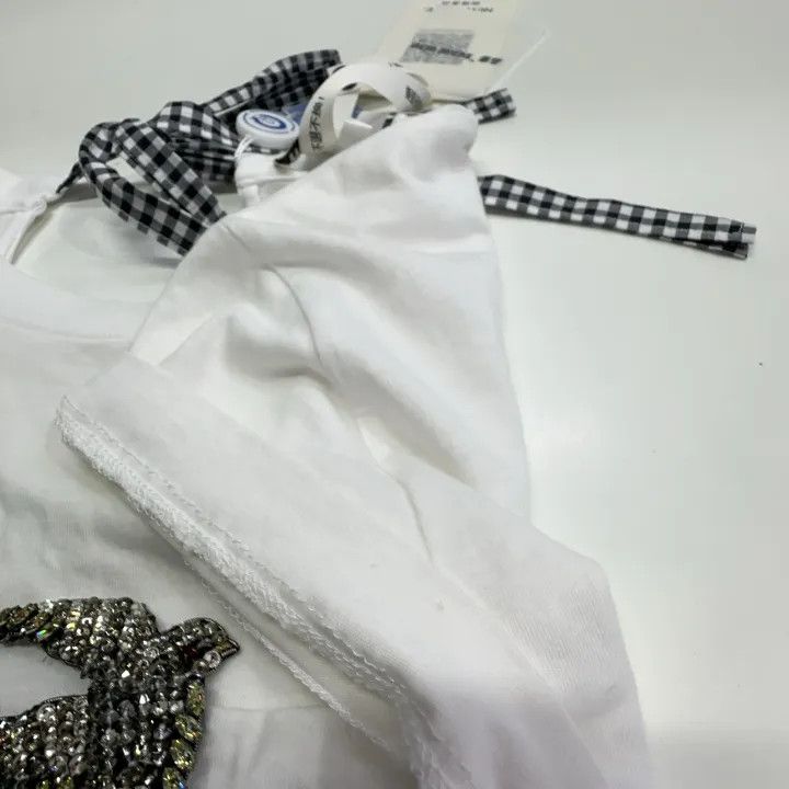 Miu Miu Miu Miu Bow Logo Cotton T-Shirt White 0079 Size XS / US 0-2 / IT 36-38 - 9 Thumbnail
