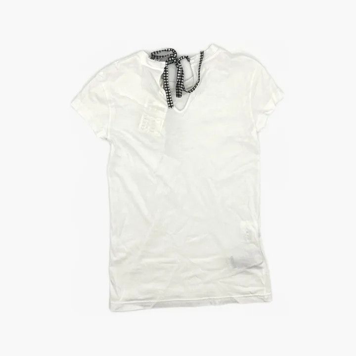 Miu Miu Miu Miu Bow Logo Cotton T-Shirt White 0079 Size XS / US 0-2 / IT 36-38 - 3 Thumbnail