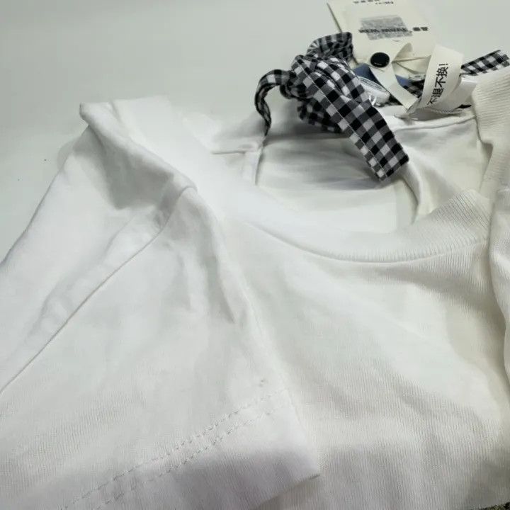 Miu Miu Miu Miu Bow Logo Cotton T-Shirt White 0079 Size XS / US 0-2 / IT 36-38 - 7 Thumbnail