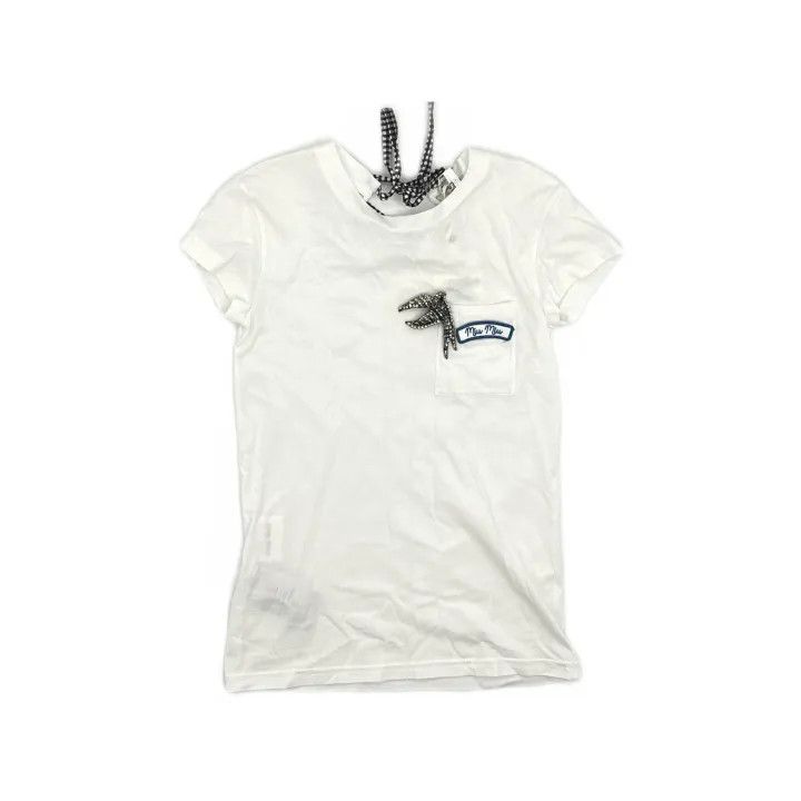 Miu Miu Miu Miu Bow Logo Cotton T-Shirt White 0079 Size XS / US 0-2 / IT 36-38 - 2 Thumbnail