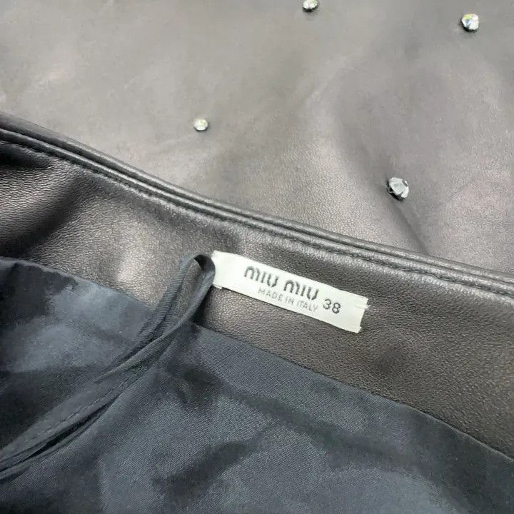 Miu Miu Miu Miu FW21 Crystal-Embellished Leather Skirt 0079 Size 38" / US 16 / IT 52 - 4 Thumbnail