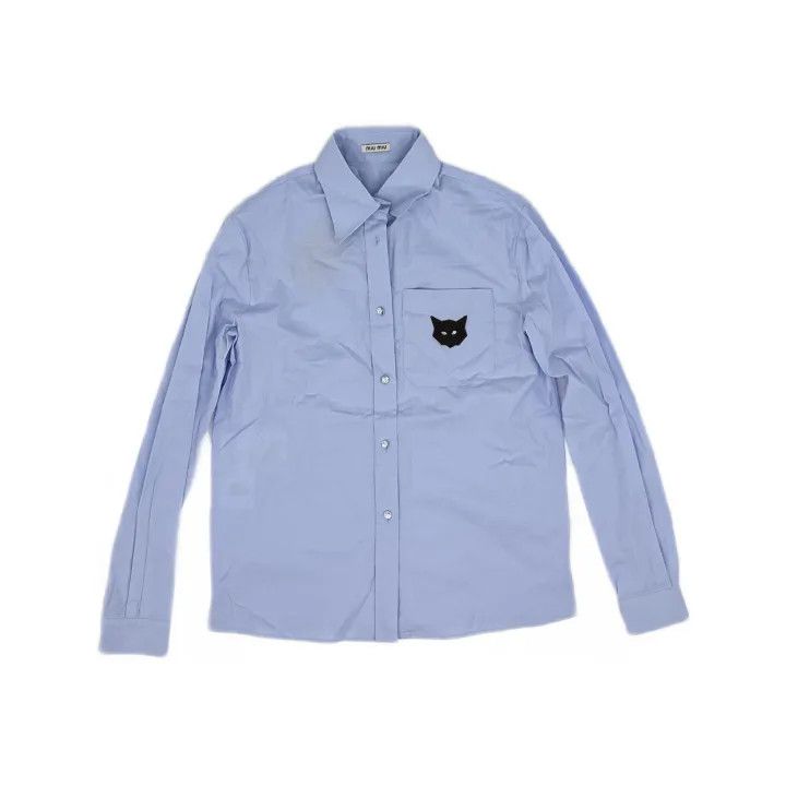 Miu Miu Miu Miu Classic Casual Embroidered Shirt Blue 0079 Size S / US 4 / IT 40 - 2 Thumbnail