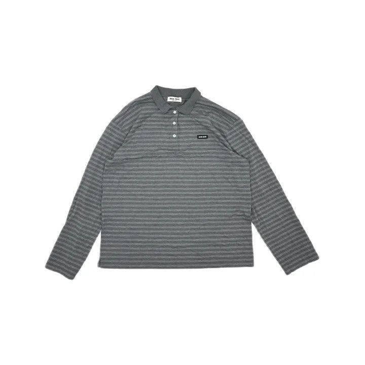 Miu Miu Miu Miu Striped Long Sleeve Polo Shirt 0079 Size L / US 10 / IT 46 - 2 Thumbnail